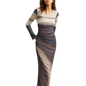 Commense Ombre Long Sleeve Maxi Dress in Neutral Tones